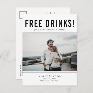 Funny Free Drinks Photo Wedding Save the Date Announcement Postcard