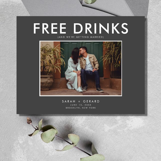 Funny Free Drinks Photo Wedding Save the Date Announcement Postcard (Funny Free Drinks Photo Wedding Save the Date Announcement Postcard)