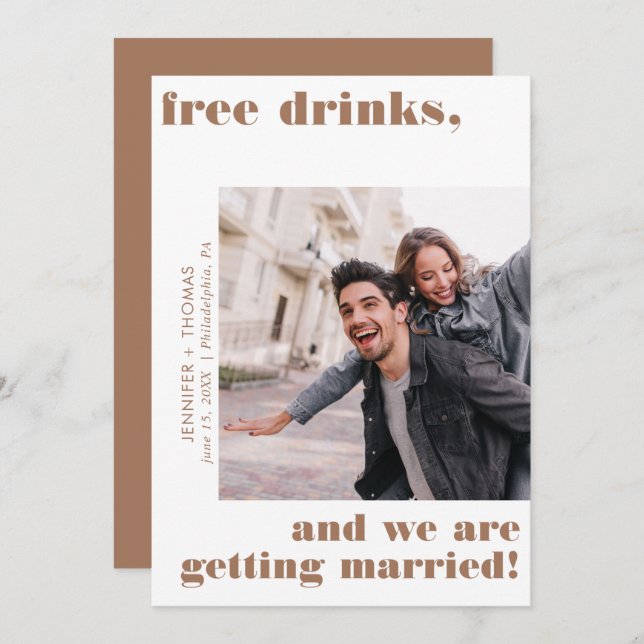 Funny Free Drinks Terra Cotta Save the Date Invitation (Front/Back)