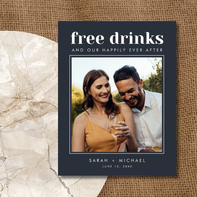 Funny Free Drinks Wedding Photo Save the Date Announcement Postcard (Funny Free Drinks Wedding Photo Save the Date)