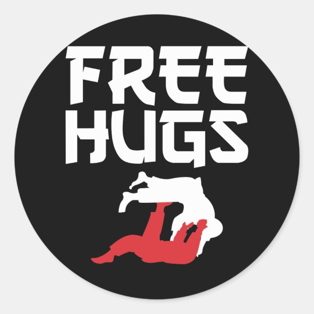 Funny Free Hugs BJJ Jiu-Jitsu Takedown Classic Round Sticker (Front)