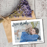 Funny Free Photo Wedding Save the Date Announcement Postcard<br><div class="desc">Save the date postcards that are for the fun couple who can't wait to share their wedding date with their family and friends. Funny "Free drinks (and we're getting married) design is customised with your opaque photo on the front. Add your return address and wedding details to the backside of...</div>