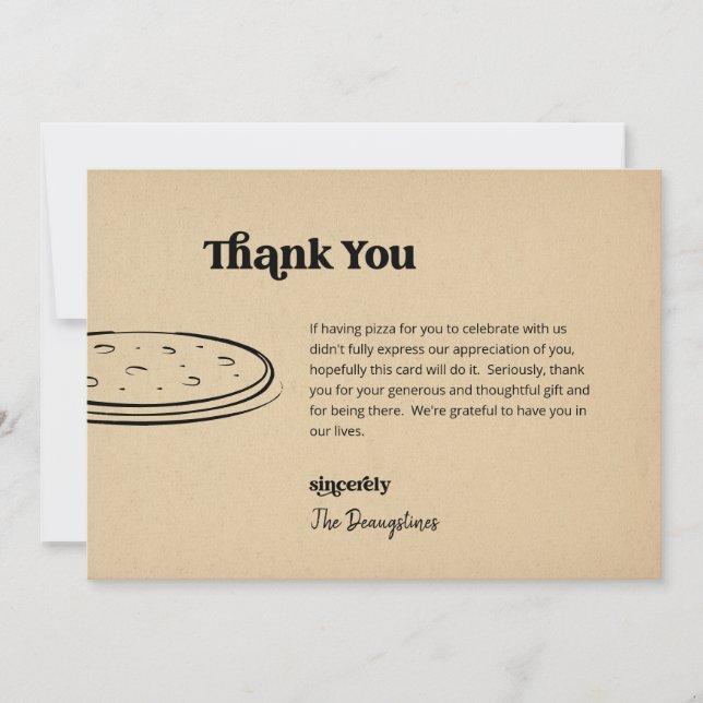 Funny Free Pizza Wedding Thank You Card (Front)