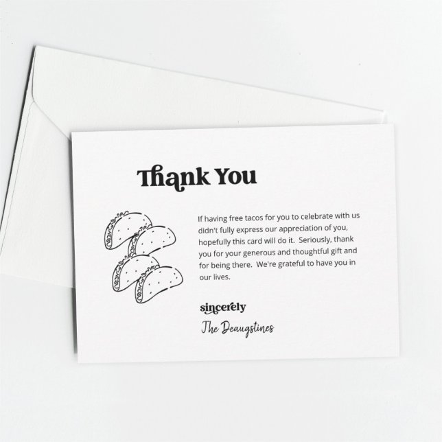 Funny Free Tacos Wedding Thank You Card (Creator Uploaded)