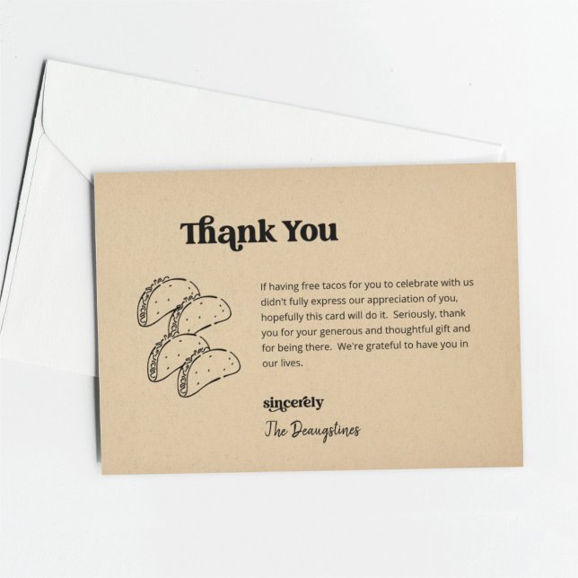Funny Free Tacos Wedding Thank You Card (Creator Uploaded)