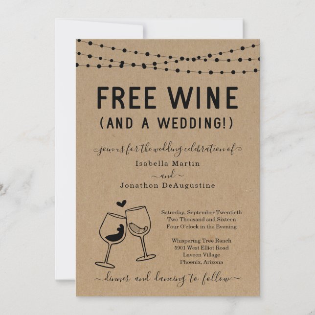Funny Free Wine and a Wedding Invitation (Front)