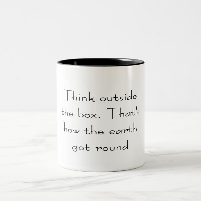 funny freethinker who thinks outside the box Two-Tone coffee mug (Center)