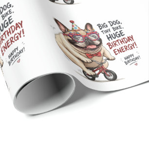 Funny French Bulldog Birthday Bicycle Party Wrapping Paper