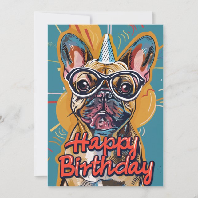 Funny French Bulldog Birthday Holiday Card (Front)