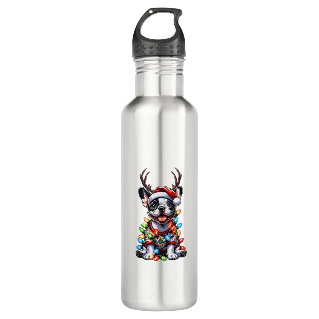 Funny French Bulldog Christmas Light Santa Hat Rei 710 Ml Water Bottle (Front)