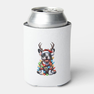 Funny French Bulldog Christmas Light Santa Hat Rei Can Cooler
