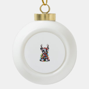 Funny French Bulldog Christmas Light Santa Hat Rei Ceramic Ball Christmas Ornament