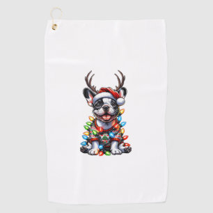 Funny French Bulldog Christmas Light Santa Hat Rei Golf Towel