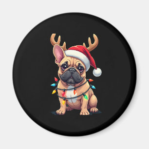 Funny French Bulldog Christmas Light Santa Hat Rei Magnet