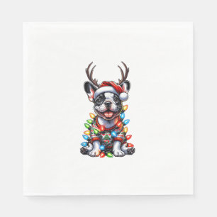 Funny French Bulldog Christmas Light Santa Hat Rei Napkin