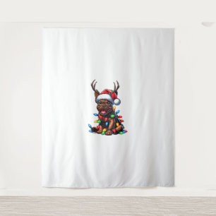 Funny French Bulldog Christmas Light Santa Hat Rei Tapestry