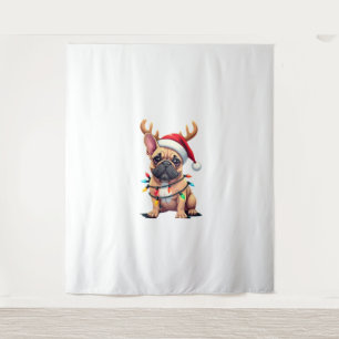 Funny French Bulldog Christmas Light Santa Hat Rei Tapestry
