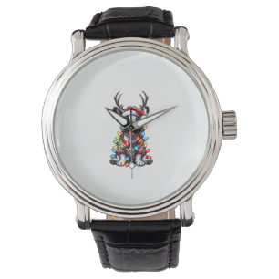 Funny French Bulldog Christmas Light Santa Hat Rei Watch
