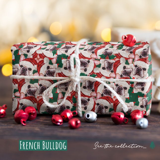 Funny French Bulldog Christmas Pattern Wrapping Paper (Creator Uploaded)