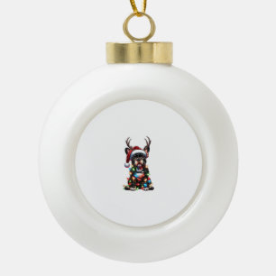 Funny French Bulldog Christmas Santa Hat Light Rei Ceramic Ball Christmas Ornament
