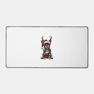 Funny French Bulldog Christmas Santa Hat Light Rei Desk Mat