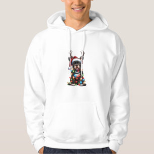 Funny French Bulldog Christmas Santa Hat Light Rei Hoodie
