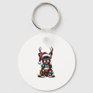 Funny French Bulldog Christmas Santa Hat Light Rei Key Ring