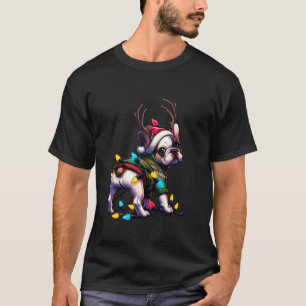 Funny French Bulldog Christmas Santa Hat Light Rei T-Shirt