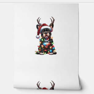 Funny French Bulldog Christmas Santa Hat Light Rei Wallpaper