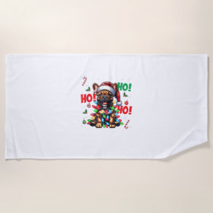 Funny French Bulldog Christmas Santa Hat Lights HO Beach Towel