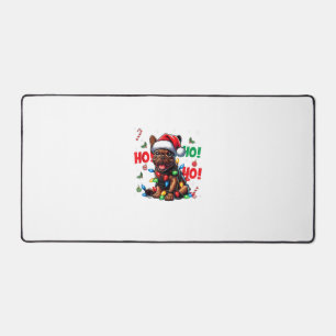 Funny French Bulldog Christmas Santa Hat Lights HO Desk Mat