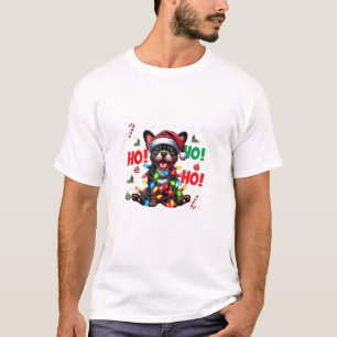 Funny French Bulldog Christmas Santa Hat Lights HO T-Shirt
