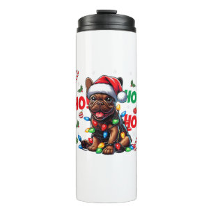 Funny French Bulldog Christmas Santa Hat Lights HO Thermal Tumbler