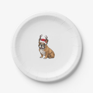 Funny French Bulldog Christmas Santa Hat Reindeer  Paper Plate