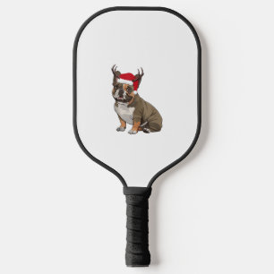 Funny French Bulldog Christmas Santa Hat Reindeer Pickleball Paddle