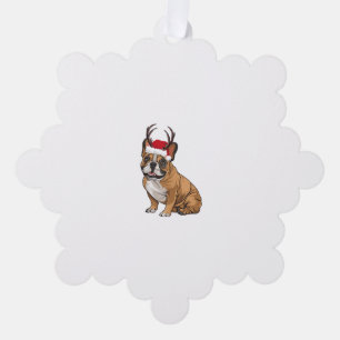 Funny French Bulldog Christmas Santa Hat Reindeer  Tree Decoration Card