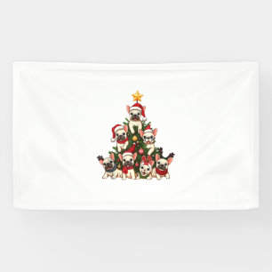 Funny French Bulldog Christmas Tree Snowflakes San Banner