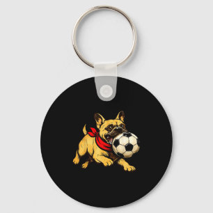 Funny French Bulldog Dog Playing Soccer Game Day Key Ring