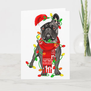 Funny French Bulldog Dog Tree Christmas Lights Xma Card