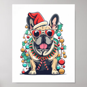 Funny French Bulldog Dog Tree Christmas Lights Xma Poster