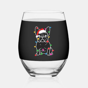 Funny French Bulldog Dog Tree Christmas Lights Xma Stemless Wine Glass