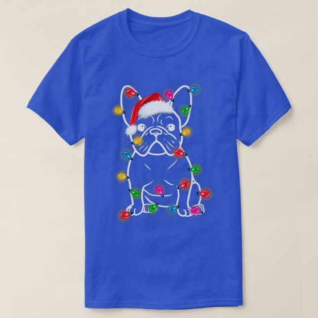 Funny French Bulldog Dog Tree Christmas Lights Xma T-Shirt (Design Front)