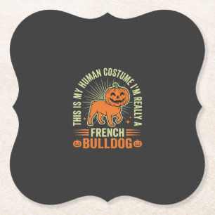 Funny French Bulldog Halloween Human Costume Desig Paper Coaster