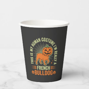 Funny French Bulldog Halloween Human Costume Desig Paper Cups