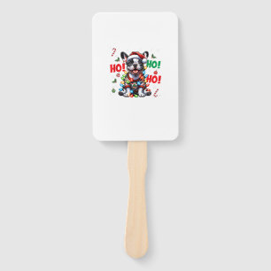 Funny French Bulldog HO HO HO Christmas Santa Hat Hand Fan