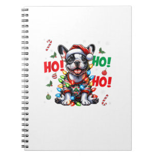 Funny French Bulldog HO HO HO Christmas Santa Hat Notebook