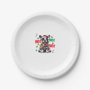 Funny French Bulldog HO HO HO Christmas Santa Hat Paper Plate