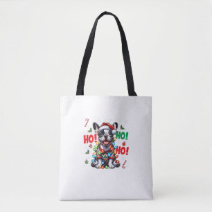 Funny French Bulldog HO HO HO Christmas Santa Hat Tote Bag