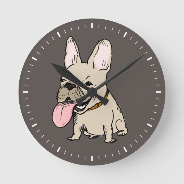 Funny French Bulldog Humourous Frenchie Drawing Round Clock (Front)