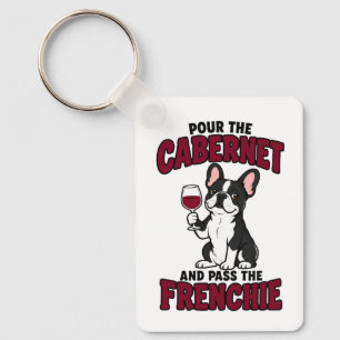 Funny French Bulldog Puppy Dog Frenchie Wine Lover Key Ring